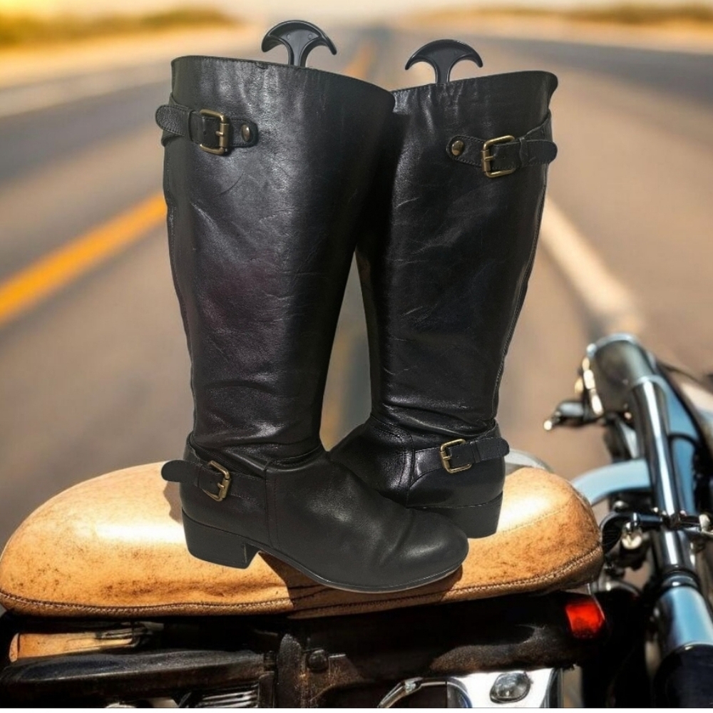 Corso Como Black Leather Boots 1.5" Heel. Buckles Size 9E In Great condition - Picture 2 of 16